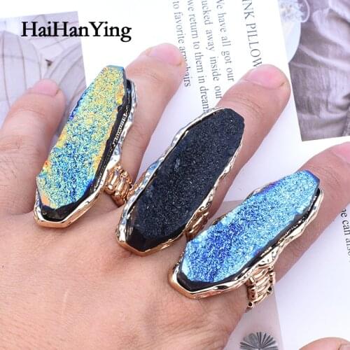 New resin volcanic stone geometric adjustable ring for women retro personality punk long ring unique rock style mens jewelry