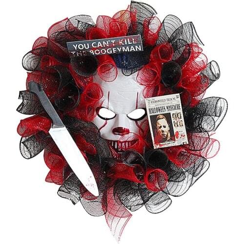 New Halloween Decoration Mask Garland Pendant Window Door Hanging Net Yarn Garland Halloween Decoration Family Party Supplies