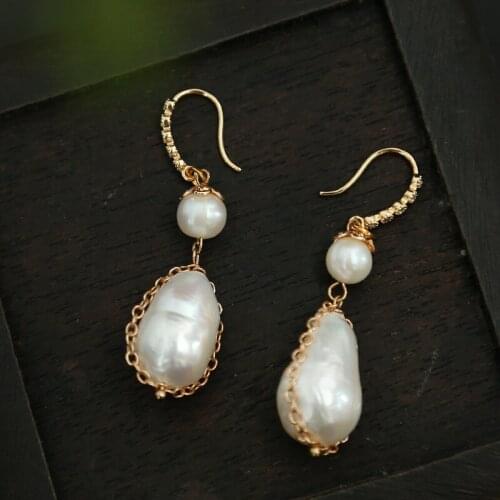 New copper plated color protection set size, Natural Pearl Earrings