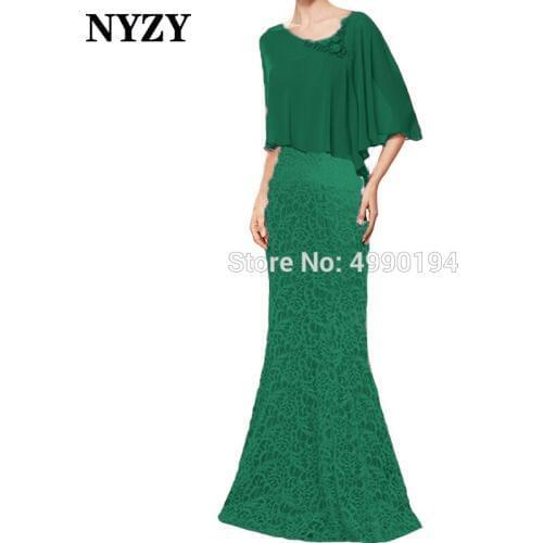 NYZY M159D New Arrival Cape Sleeve 2019 Emerald Green Mother of the Bride Lace Dresses Wedding Party Gown vestido mae da noiva