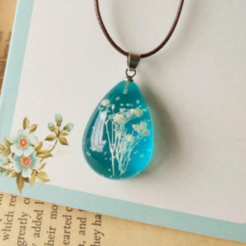 Original Handmade Natural Gypsophila Dried Flowers Noctiluc Necklaces & Pendants For Women Fashion Blue Transparen Jewelry
