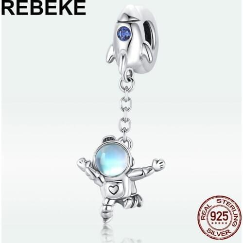 Original Spaceship & Astronaut Necklace Pendant Fit Bracelet Woman Luxury Jewelry Gift DIY Sterling Silver 925 Charm Bead Making
