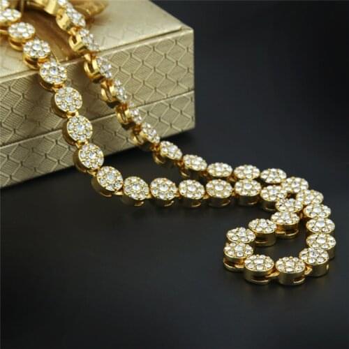 Hip Hop Mens Single Row Rhinestone Necklace Both sides are studded with rhinestones For Women Men Jewelry Chain