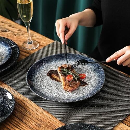 Japanese-style Tableware Retro Home Pasta Breakfast Plate Special Flat Plate Dish Creative Net Red Restaurant Western SteakPlate