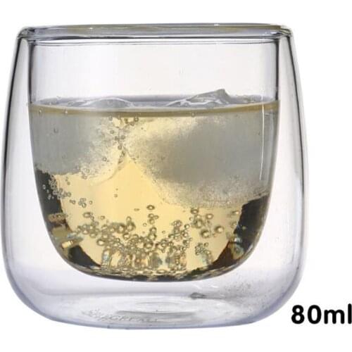 Transparent Lead-free Double Wall Handmade Glass Heat Resistant Tea Coffee Drink Cup Insulated Clear Glass Whiskey Drinkware Cup