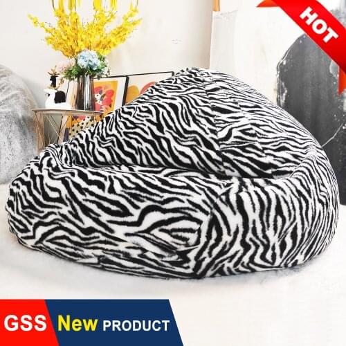 Dropshipping Adults Kids Cute Fluffy Zebra Fur Bean Bag Sofa Slipcover Envelope No Filler Floor Seat Washable Big Beanbag Chair