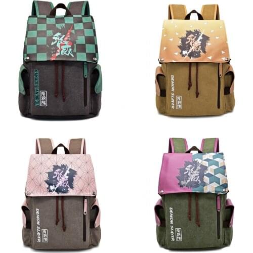 Anime Demon Slayer Kimetsu no Yaiba Backpack Teenager Student Canvas School Bag Travel Laptop Bag Cartoon Casual zipper Rucksack