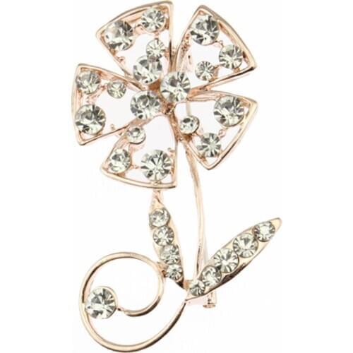 Sliver Plated Large Rhinestone Glass Crystal Wedding Flower Leaf Bouquet Brooch Pin for Women
