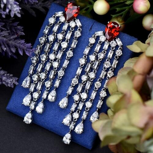 HIBRIDE Luxury Waterdrop Long Dangle Earrings for Women Wedding Full Micro CZ Cubic Zircon Dubai Indian Earrings Bijoux E-39