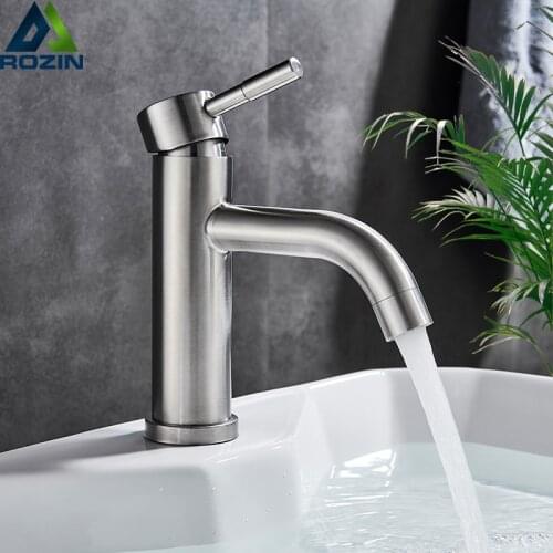 Brushed Nickel Cold Hot Water Basin Faucet Single Handle One Hole Bathroom Vessel Sink Mixer Tap Anti-Splash Water Washing Taps
