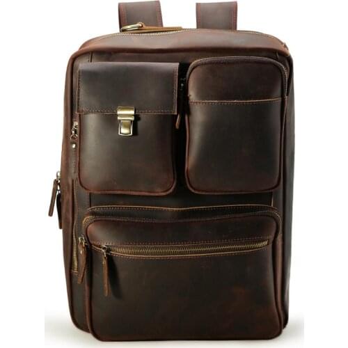 Tiding Luxury Large Crazy Horse Leather Mens Briefcase Business Multi-function 17 inch Laptop Bag Designer Travel Backpack 3566