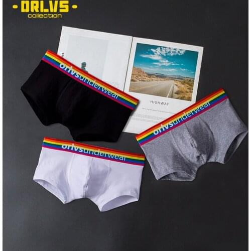 ORLVS Boxers Skin-friendly Color Underwear Insensitivity Independent Codpiece Anti-hemming Pants Cotton Printed Inside Male