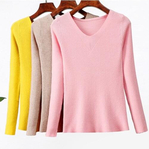 Autumn new womens knitted bottoming shirt was thin and slim wild long-sleeved V-neck pullover sweaters