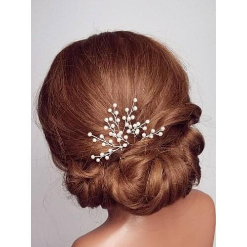 Women Silver Pearl Hairpins Simple Party Hairpiece Beads Handmade Bride Headdress Wedding Accessories for Hair Bridal Headwear