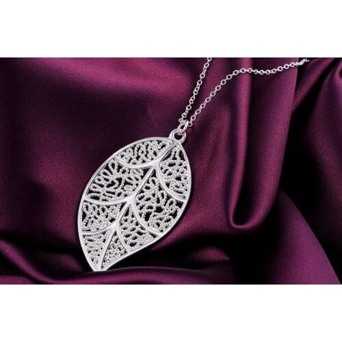 Fine Pretty 925 Sterling Silver Leaf pattern Pendant Necklace For Women Holiday gifts high quality fashion party wedding Jewelry