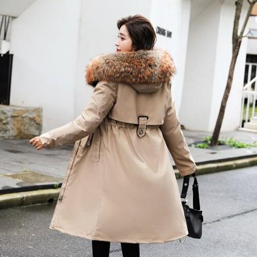 Winter Thick Long Coat Women Korean Style Slim Womens Jacket With Zipper Hooded Plus Size With Fur Collar Solid Female Parkas