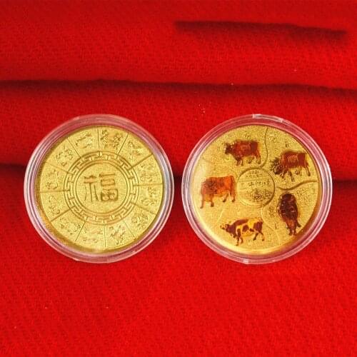1PC 2021 Year Of Ox Commemorative Coin Chinese Zodiac Souvenir Coin New Year Gift for Home Decoration Collection Gift