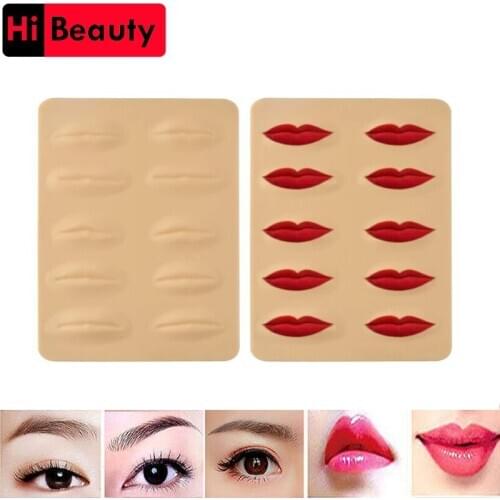 10pcs/lot 3D Silicone Permanent Makeup Tattoo Training Practice Fake False Skin Lips For Microblading Tattoo Machine Beginner