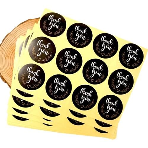 1200pcs/lot Round Thank you Black DIY Handmade Gifts box Cookies Bags Envelope Paper Self sticker Stationery Stamps