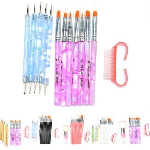 15Pcs Acrylic Nail Art Brush Pen UV Gel Nail Polish Painting Drawing Brushes Dotting Pen Kit Clean Brush Nail Art Tool Set