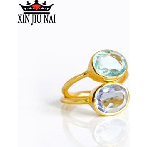 2/pcs Simple and Elegant Oval Zirconl finger rings for women High quality Gold color Cocktail ring set cute girls party jewelry