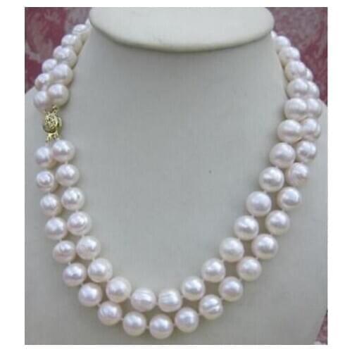 +2017 NEW 2 rows AAA 9-10MM WHITE SOUTH SEA PEARL NECKLACE 14K GOLD CLASP