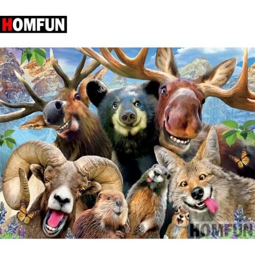 HOMFUN 5D DIY Diamond Painting Full Square/Round Drill "Animal set" 3D Embroidery Cross Stitch gift Home Decor A01885