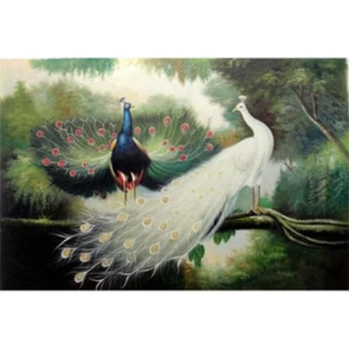 Diamond Painting Handmade Elegant White Peacock and Blue Peacock Full Square 5D Diamond Embroidery Mosaic Decoration JX398