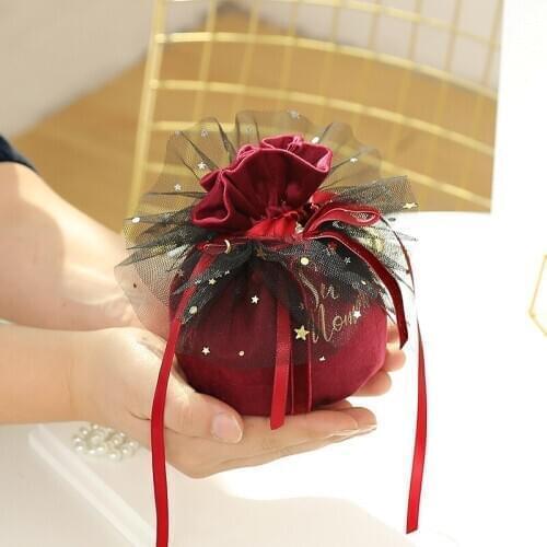 Drawstring Velvet Sachet Candy Boxes With Pearl Yarn Decor Pouches Small Size Jewelry Gift Display Packing Bags Event Supplies