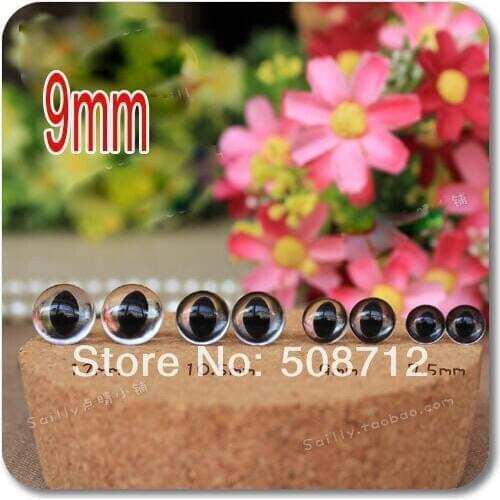 Free shipping!!!!100pcs 9mm Transparent Acrylic CAT Eyes Bears Dolls with METAL lock-washers
