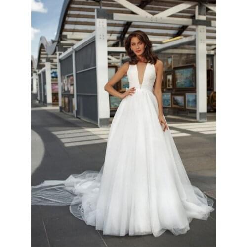 Boho Tulle Beach Custom Made Wedding Dress Princess Hollow V-Neck 2021 Cold Shoulder Bridal Gowns White Plus Size Short Train