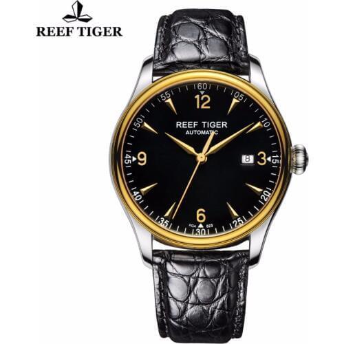 New Reef Tiger/RT Watches Business Watches Genuine Alligator Leather Watches Mens Luxury Brand Automatic Date Watch RGA823