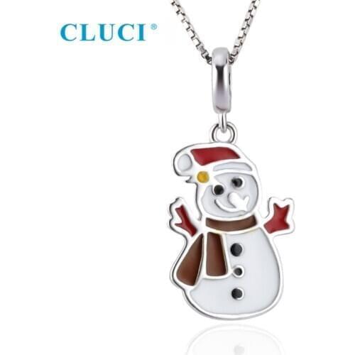 CLUCI Real 100% 925 Sterling Silver Lovely New White Christmas Snowman Pendant For Women Girls Kids Pendant Only DP041SB