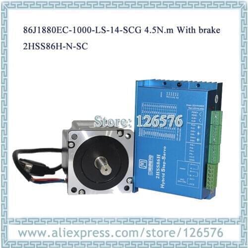 2-Phase hybrid Total Closed-loop stepper Motor 4.5N.m Nema34 with brake 86J1880EC-1000-SC + 2HSS86H with encoder cable