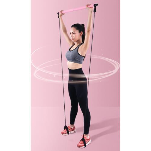 Yoga Pilates Bar Rod Resistance Bands Rope Puller Portable Elastic Exercise Stick Lightweight Trainer Gym Home Fitness Workout