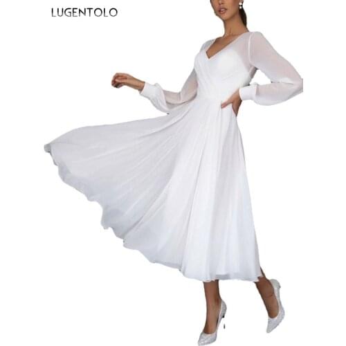 Elegant Dress Women Long Sleeve Chiffon Mesh Party Dresses Female Casual Big Swing Slim Solid Dinner Long Dress Lugentolo