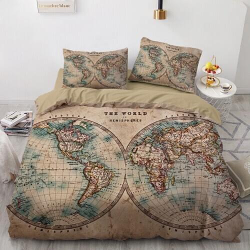 European 3D Duvet Cover Set Comforter Case Quilt Covers Bedding Set King Queen Double Single Size World Sailing Map Home Textile