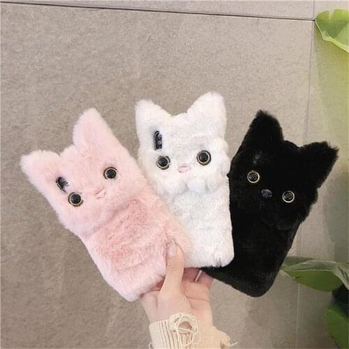 Fation 3D Cute Cat Animal Hair Plush Phone Case For Samsung Galaxy M31S M51 M21 M11 M01 A10E A20S J3 2016 J5 2015 J7 2017 Cover