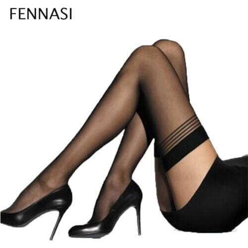 FENNASI Women Over Knee Highs Nylong Hosiery Tights Pantyhose Band Black Love Letters Stay Up Thigh Hosiery Exotic