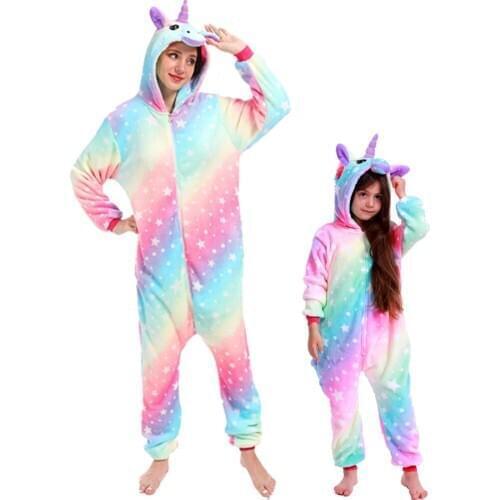 Boys Girls Rainbow Unicorn Flannel Pajamas Children Sleepwear Animal Pyjamas 4 6 8 10 12 Years Animal Cartoon Kids Stitch Onesie