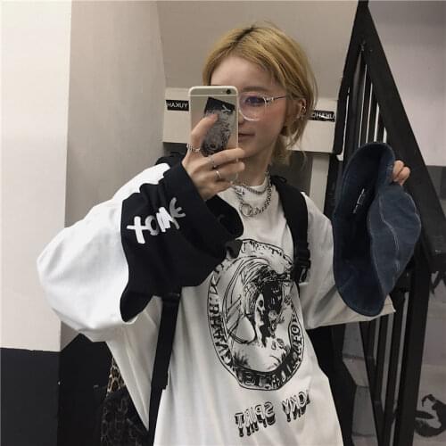 Summer Oversized T-Shirt S-5XL Unisex Black And White Stitching Streetwear Fashion Goth Punk Tops Dark Y2K Loose Female T-Shirt
