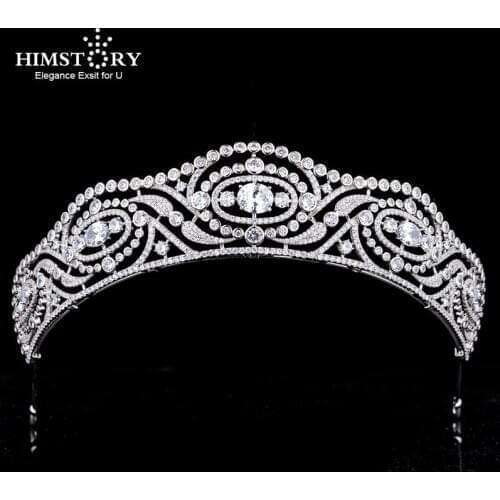 Himstory Spanish Royal Hair Crown Wedding Headband High-Grade Cubic Zirconia Hairband Bridal Party Festival Head Accessories