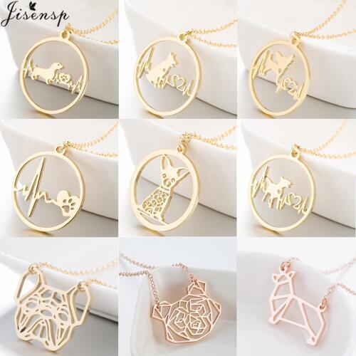 Jisensp Trendy Dog Choker Jewelry Necklace Stainless Steel Heartbeat Puppy French Bulldog Necklace Accessories Collier Femme