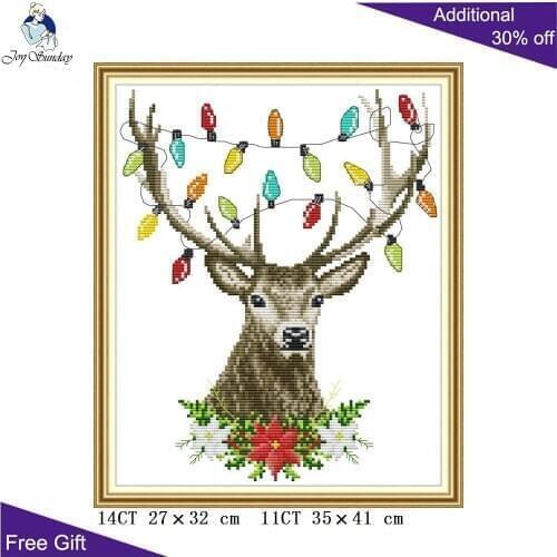 Joy Sunday Christmas Antlers Cross Stitch DA332 14CT 11CT Counted and Stamped Home Decor Christmas Antlers Cross Stitch kits