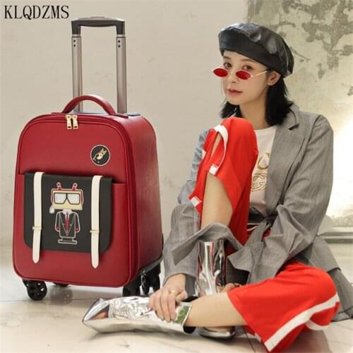 KLQDZMS Women Classic Suitcase On Wheels Cabin Rolling Luggage 18 Inch Women Travel Wheeled Cartoon Suitcase Trolley