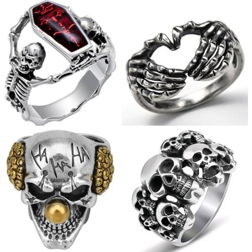 New Retro Skull Ring Mens Fashion Heart Ring Lovers Ring Punk Gothic Hip Hop Rock Ancient Silver Animal Neutral Jewelry Gift