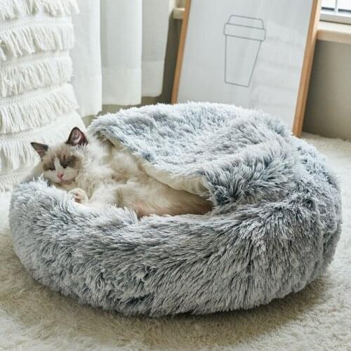 Cat Warm Bed Round Plush House Soft Sleeping Sofa Pet Dog Cat Bed Long Plush Beds for Small Medium Dogs Cats Nest Cave Cushion
