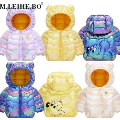 Disney Cartoon Hooded Jacket for Boys and Girls Winter Clothing Cartoon Mickey Print Down Jacket for Girls Winter Warm Outerwear