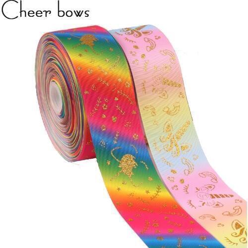 2Y/lot 3" 75mm Grosgrain Ribbon Glitter Horse Horn Printed Fabric DIY Hairbows Accessories Wedding Decorations Materials
