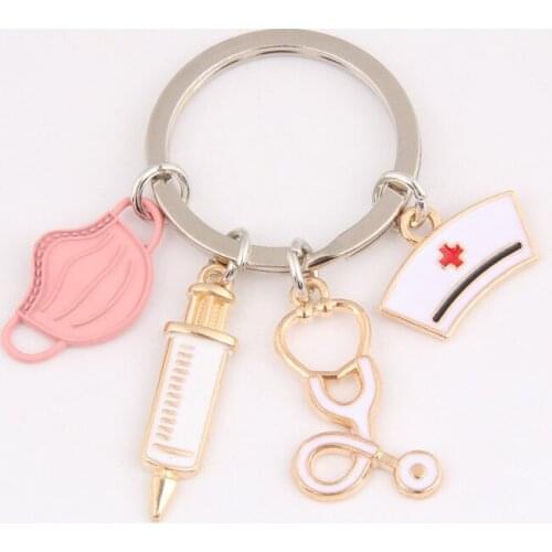 Medical Series Nurse Syringe Stethoscope Alloy Medical Key Chain Pendant Charm